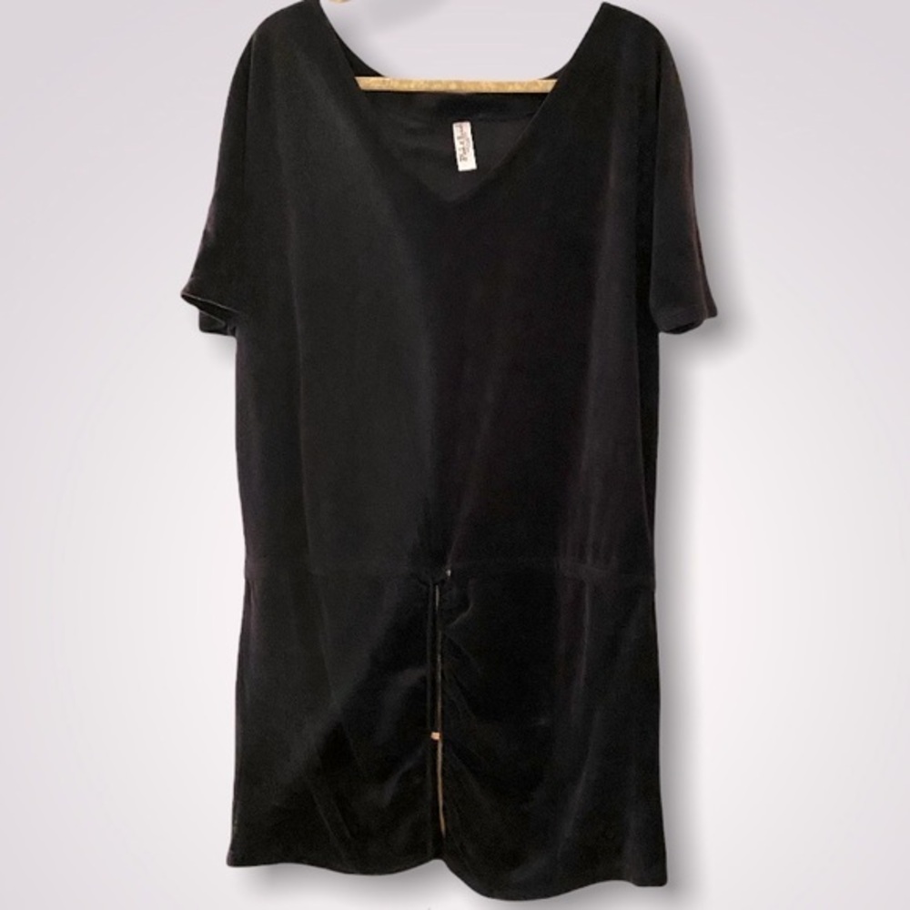 Plush & Lush Black Velour Drawstring Dress